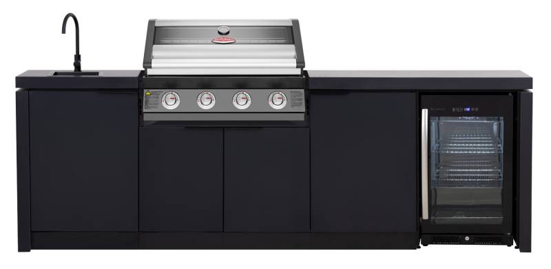 Cabinex Outdoor Küche Größe M inkl. Outdoor Kühlschrank und Spüle - mit BeefEater Einbaugrill Discovery 1600E-Serie 4-Brenner