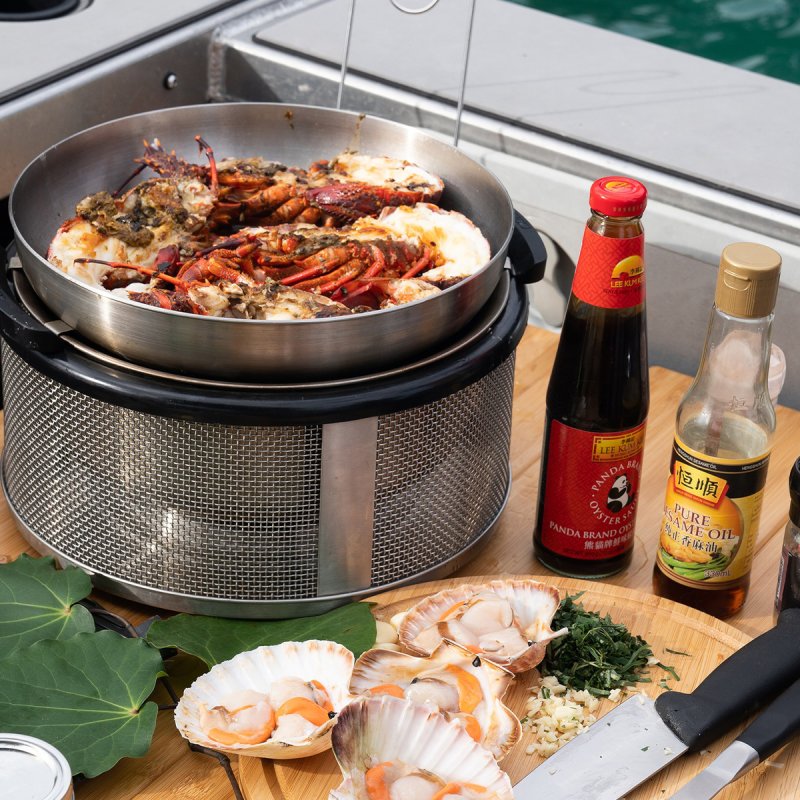 Cobb Grill Premier AIR Deluxe Holzkohlegrill - inkl. Tragetasche, Grillplatte, Bratenrost, Wok, 1x Cobble Stones 6er