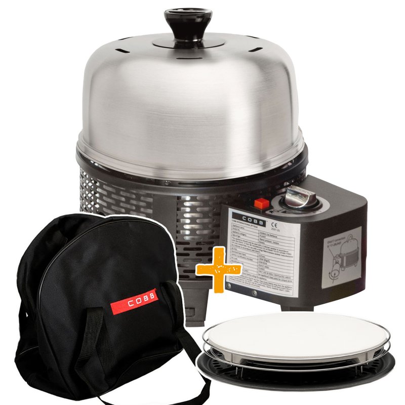 Cobb Grill Pro Gas Black Gasgrill - inkl. Grillplatte gelocht, Bratenrost, Pizzastein & Transporttasche