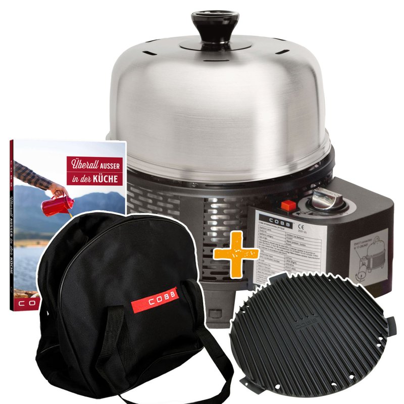 Cobb Grill Pro Gas Black Gasgrill- inkl. Grillplatte gelocht, Griddle Grillplatte, Transporttasche & Kochbuch