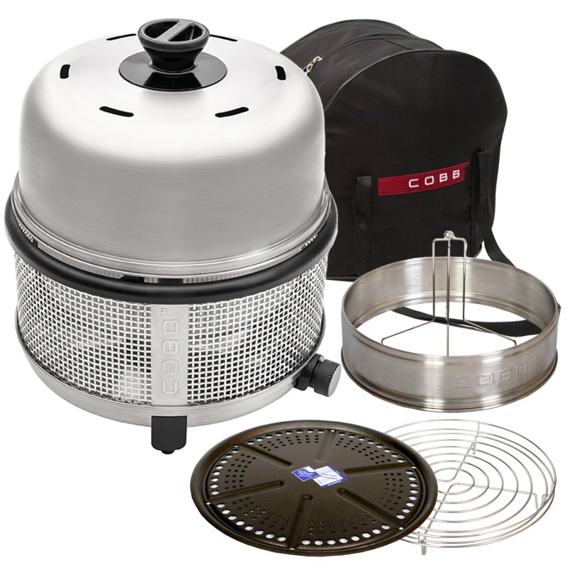 Cobb Grill Premier+ Gas Deluxe Gasgrill 50mbar - inkl. Tragetasche, Grillplatte, Bratenrost, Garraumerweiterung mit Hähnchenhalter