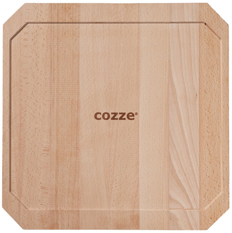 COZZE Gusseisenpfanne mit Holzuntersetzer - 33 x 33 cm