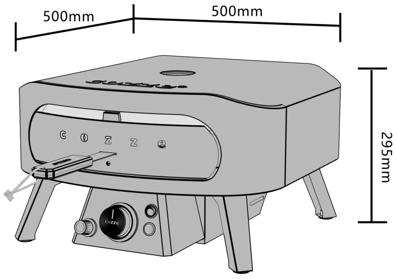 COZZE Pizzaofen Gas CLASSIC Black Edition 34 cm (13") - mit rotierendem Pizzastein - inkl. Hitzeschild