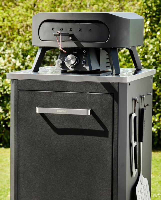 COZZE Pizzaofen Gas CLASSIC Black Edition 34 cm (13") - mit rotierendem Pizzastein - inkl. Hitzeschild