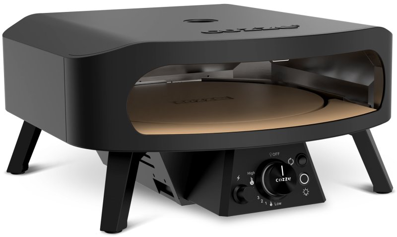 COZZE Pizzaofen Gas CLASSIC Black Edition 42,5 cm (17") - mit rotierendem Pizzastein - inkl. Hitzeschild