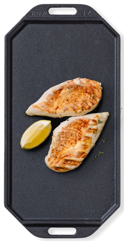 COZZE Gusseisenpfanne mit Holzuntersetzer - 33 x 16,5 cm