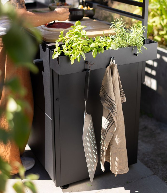 Cozze Outdoor Küche Elements (L-förmig) 290 x 200 cm - mit Combo 900, Pizzaofen 13" Black Edition & Spüle