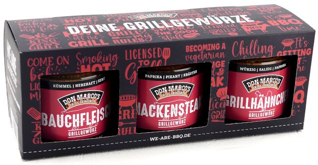 Don Marcos "Deine Grillgewürze" Geschenkbox mit 3 Grillgewürzen im Glas