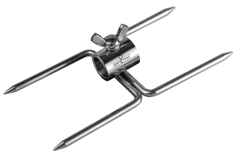Grillfürst Edelstahl Doppel - Fleischklammer für Drehspieß (Doppel Forke)
