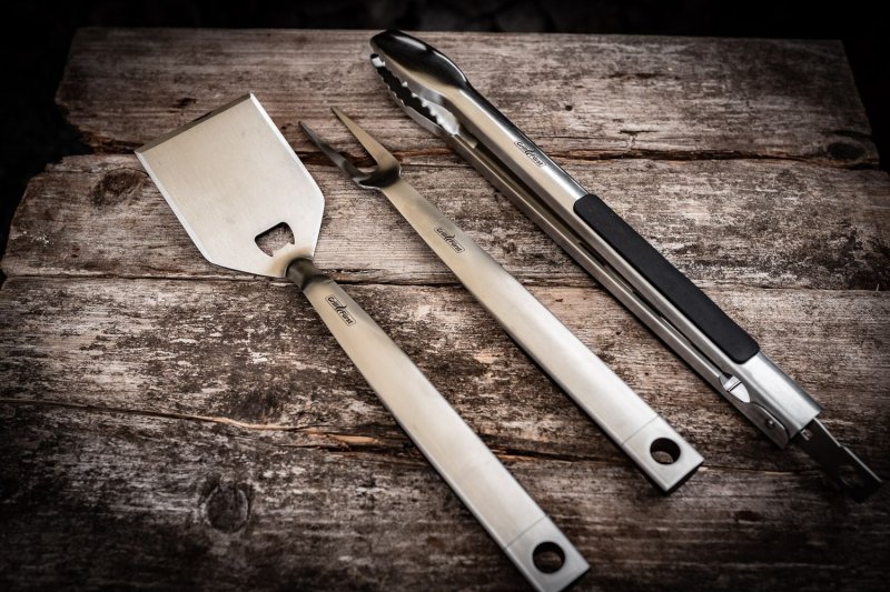Grillfürst Premium Edelstahl Grillbesteck Set mit Grillzange, -Wender und -Gabel