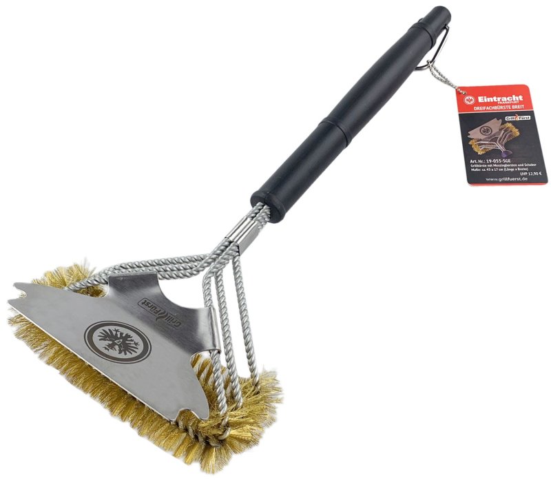 Grillfürst Grillbürste - Eintracht Frankfurt Edition - Messing für Gusseisen Roste, mit breitem 3-fach Bürstenkopf und Schaber - KP