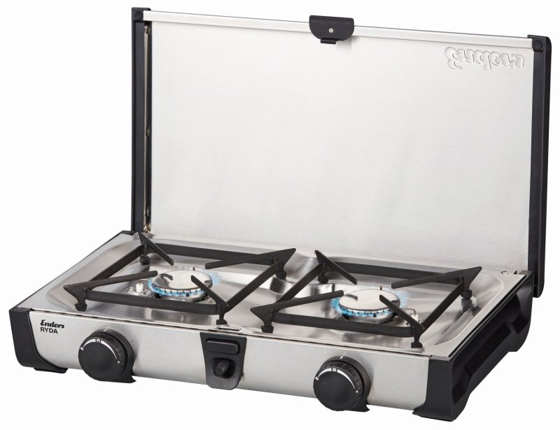 Enders Campingkocher Ryda 2Z GP - 2-flammig mit Zündsicherung, Grillplatten & Transporttasche