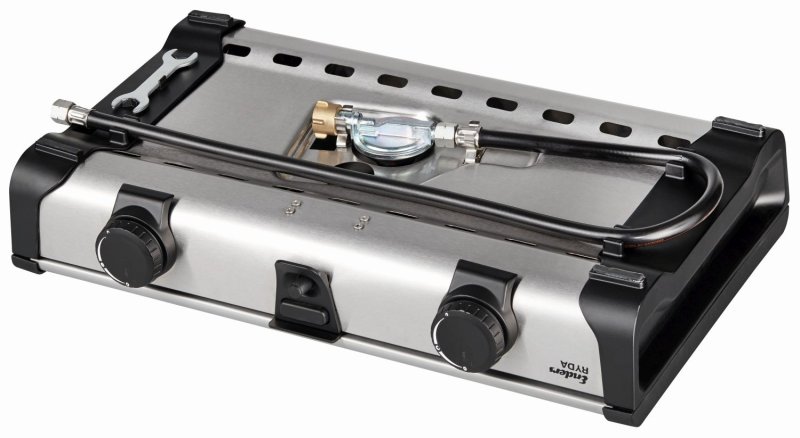Enders Campingkocher Ryda 2Z GP - 2-flammig mit Zündsicherung, Grillplatten & Transporttasche