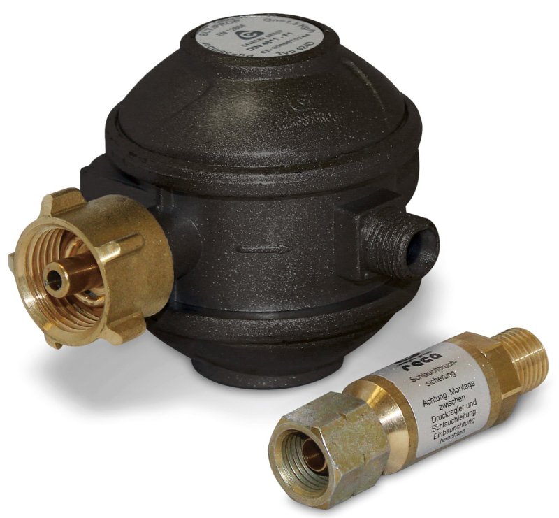 Enders Profi Anschluss Set - Gasdruckregler mit integrierter Überdrucksicherung + Schlauchbruchsicherung / 50 mbar