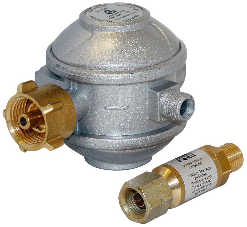 Enders Profi Anschluss Set - Gasdruckregler mit integrierter Überdrucksicherung + Schlauchbruchsicherung / 50 mbar