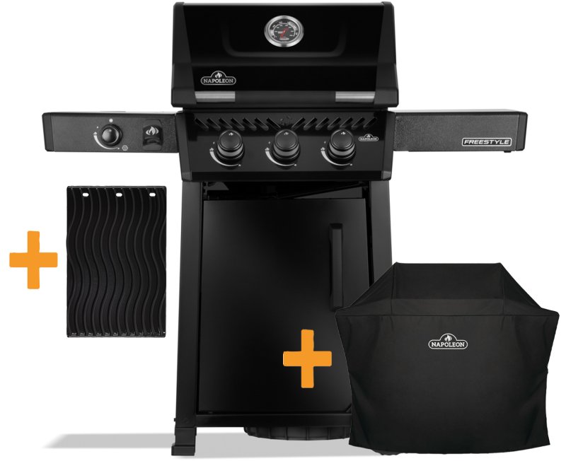 Napoleon Freestyle 365 Gasgrill, Schwarz - mit Seitenbrenner - inkl. Abdeckhaube und Grillplatte - Modell 2026
