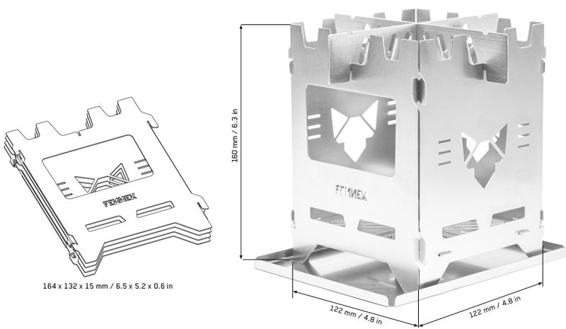Fennek Hobo Kocher Premium zum Klappen / Edelstahl mit Tasche und Aschewanne