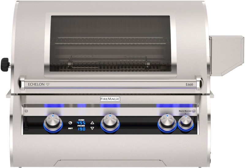 Fire Magic Gasgrill Einbaugrill Echelon E660i - mit Heckbrenner inkl. Rotisserie, Bluetooth Grillthermometer und XL Sichtfenster