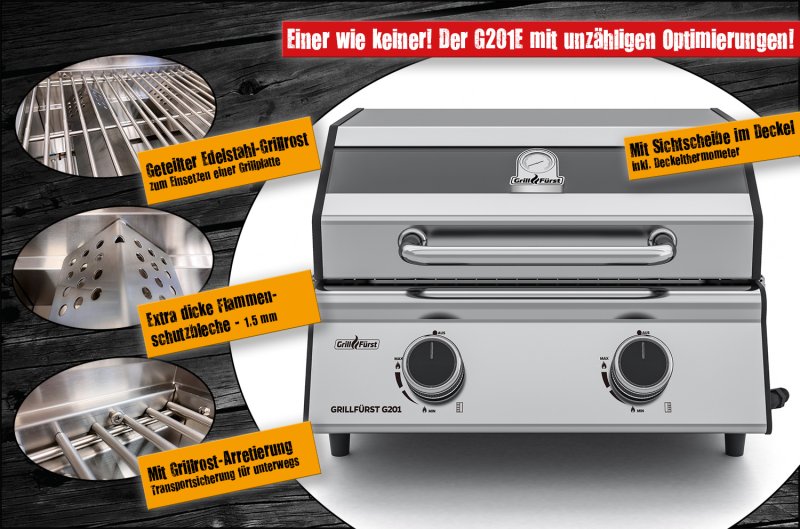 Grillfürst G201E 2-Brenner Gasgrill portabel v2 - Wohnmobilgrill - 30mbar (EU-Gasgrill)