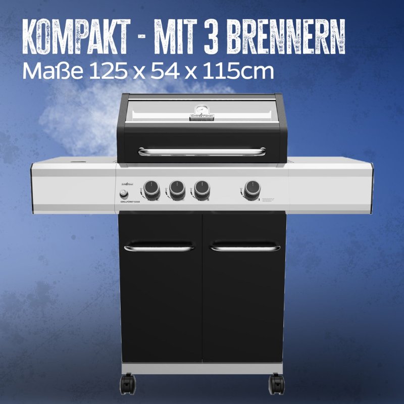 Grillfürst G310E 3-Brenner Gasgrill mit Hochtemperaturbrenner und Edelstahl Rosten - inkl. Abdeckhaube