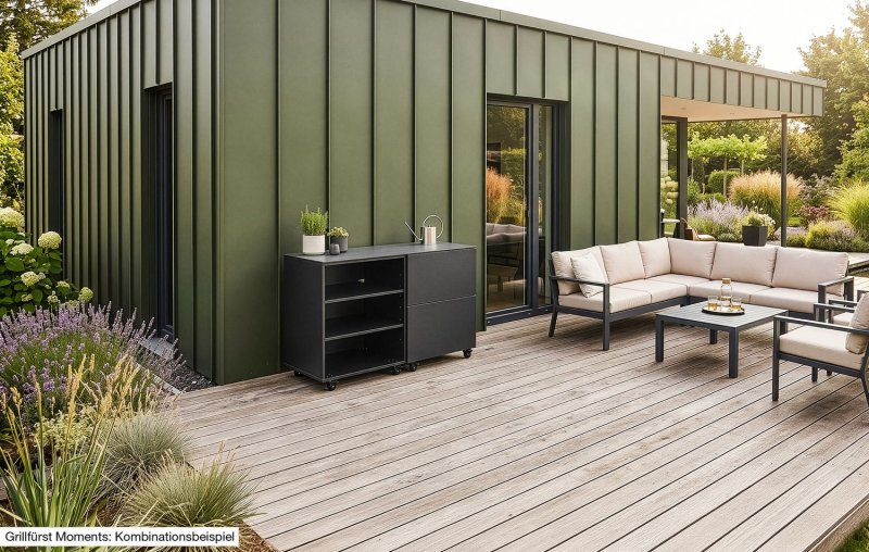 Grillfürst Moments Sideboard mit Tür, Einlegeboden und Regal - Nero - 120 cm