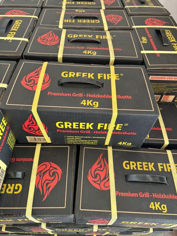 Greek Fire Premium Holzkohlebriketts 4 kg - Palette 96 Stk. (384 kg)