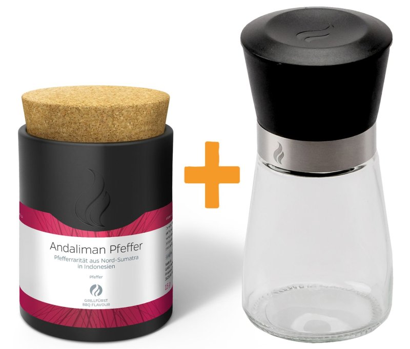 Grillfürst Andaliman Pfeffer - Keramikdose 15g - Inkl. Grillfürst Gewürzmühle