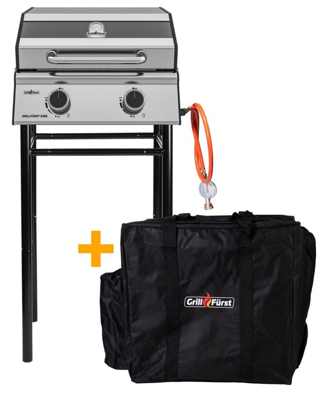 Grillfürst G201E 2-Brenner Gasgrill portabel v2 - Campinggrill / Balkongrill - X-DEAL inkl. Untergestell und Tragetasche