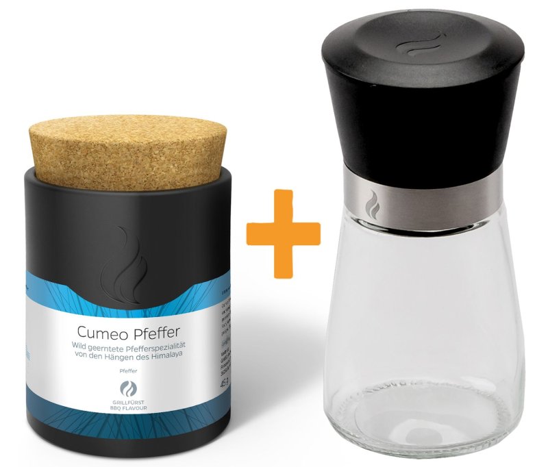 Grillfürst Cumeo Pfeffer - Keramikdose 45g - Inkl. Grillfürst Gewürzmühle