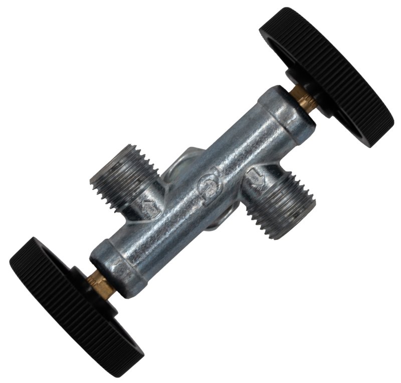 Grillfürst Doppelventil zur Nutzung von 2 Geräten an einer Gasflasche / Flasche (KLF) x 1/4"