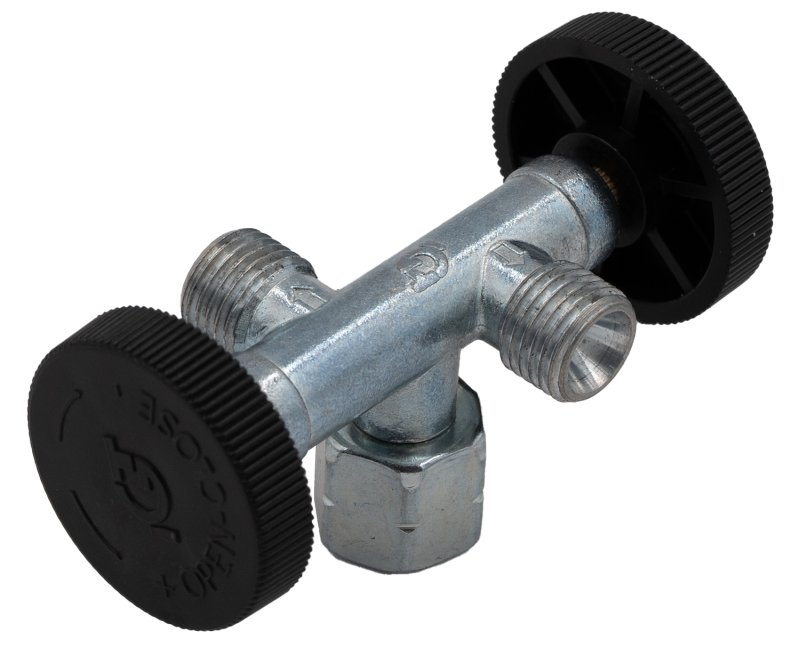 Grillfürst Doppelventil zur Nutzung von 2 Geräten an einer Gasflasche / Flasche (KLF) x 1/4"