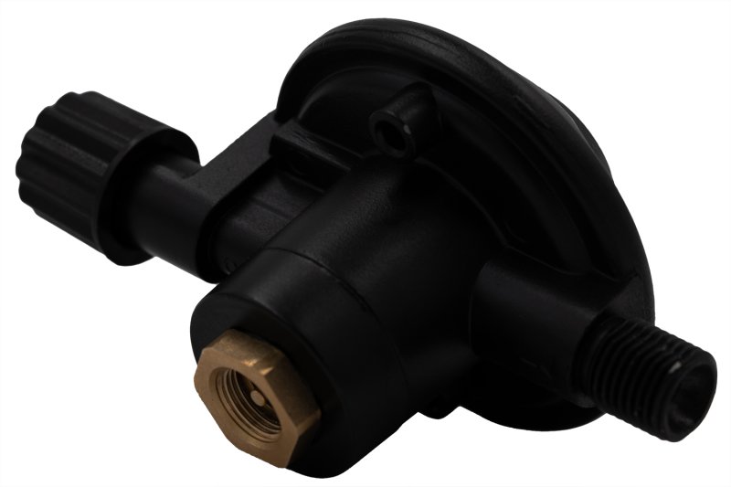 Grillfürst Einstufiger Druckminderer mit Absperrventil / 7/16" (Gaskartusche) x 1/4", 50mbar