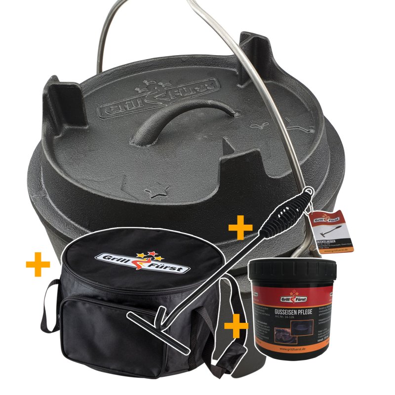 Grillfürst Dutch Oven BBQ Edition DO6 - X-DEAL inkl. Tragetasche, Gusseisen Pflege und Deckelheber