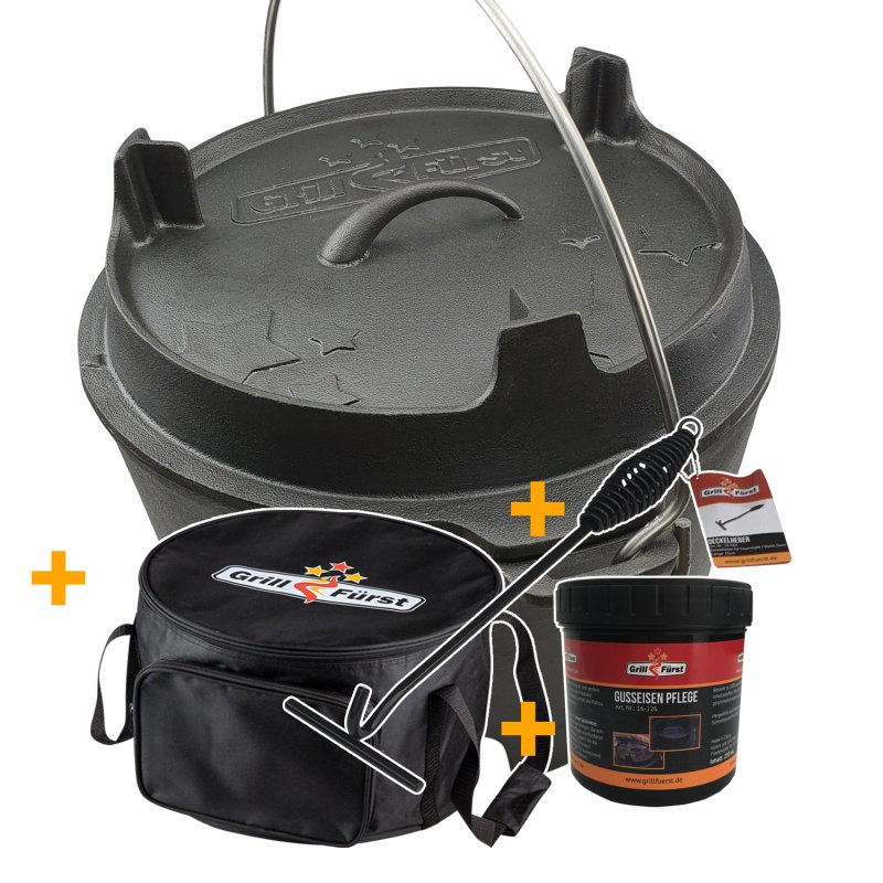 Grillfürst Dutch Oven Set BBQ Edition DO9 - X-DEAL inkl. Tragetasche, Gusseisen Pflege und Deckelheber