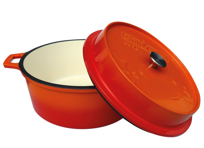 Grillfürst emaillierter Dutch Oven ohne Füsse DO7,5 - orange