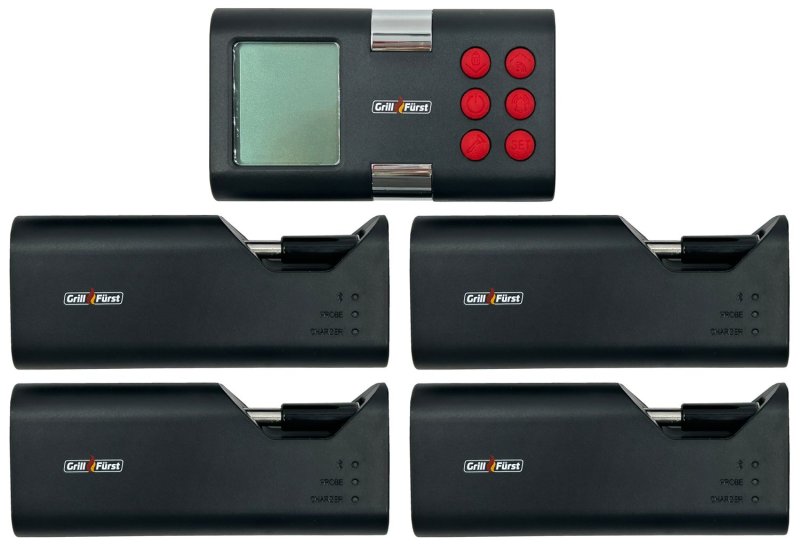 Grillfürst Funk-Thermometer / Grillthermometer - kabellos - mit 4 Bluetooth Temperaturfühlern
