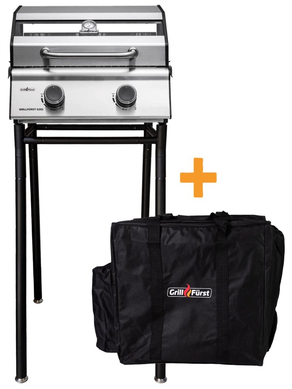 Grillfürst G201E 2-Brenner Gasgrill / Campinggrill / Balkongrill 50mbar - inkl. Untergestell und Tragetasche