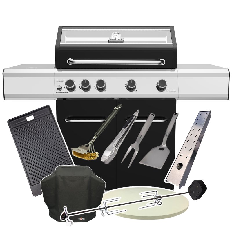 Grillfürst G410G 4-Brenner Gasgrill mit Hochtemperaturbrenner und Gusseisen Rosten - X-DEAL inkl. Zubehörpaket