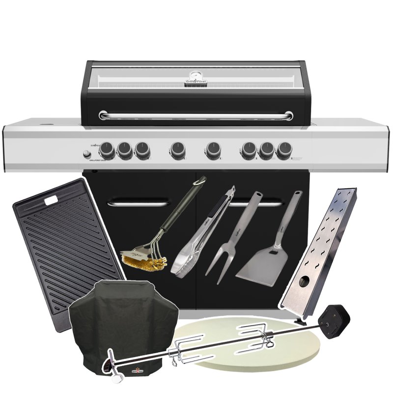 Grillfürst G620G 6-Brenner Gasgrill mit Hochtemperaturbrenner, Heckbrenner und Gusseisen Rosten - X-DEAL inkl. Zubehörpaket