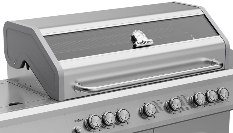 Grillfürst G621G 6-Brenner Edelstahl-Gasgrill mit Hochtemperaturbrenner, Heckbrenner und Gusseisen Rosten - inkl. Abdeckhaube