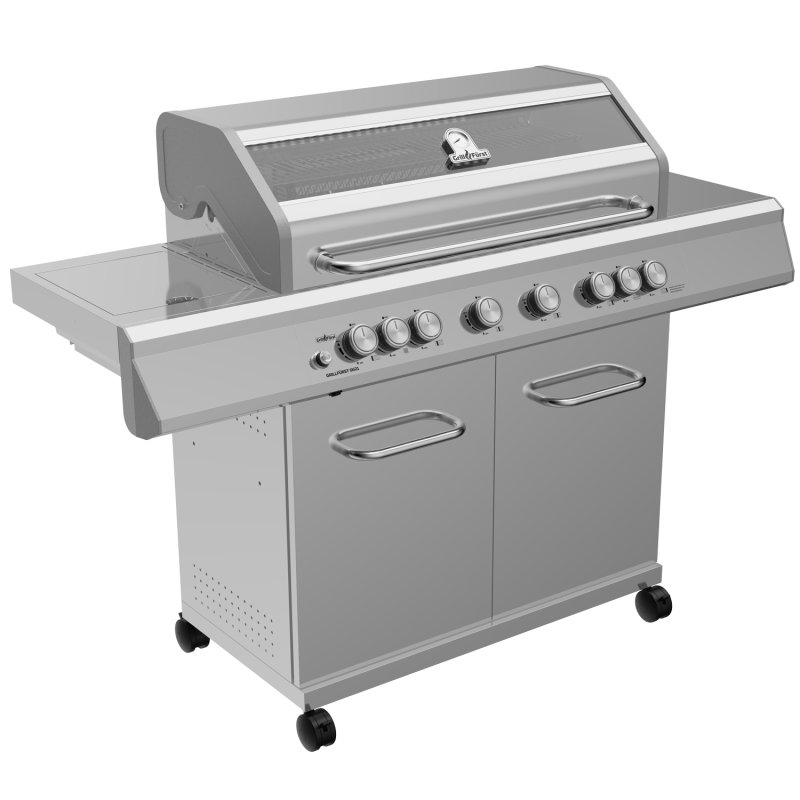 Grillfürst G621G 6-Brenner Edelstahl-Gasgrill mit Hochtemperaturbrenner, Heckbrenner und Gusseisen Rosten - inkl. Abdeckhaube