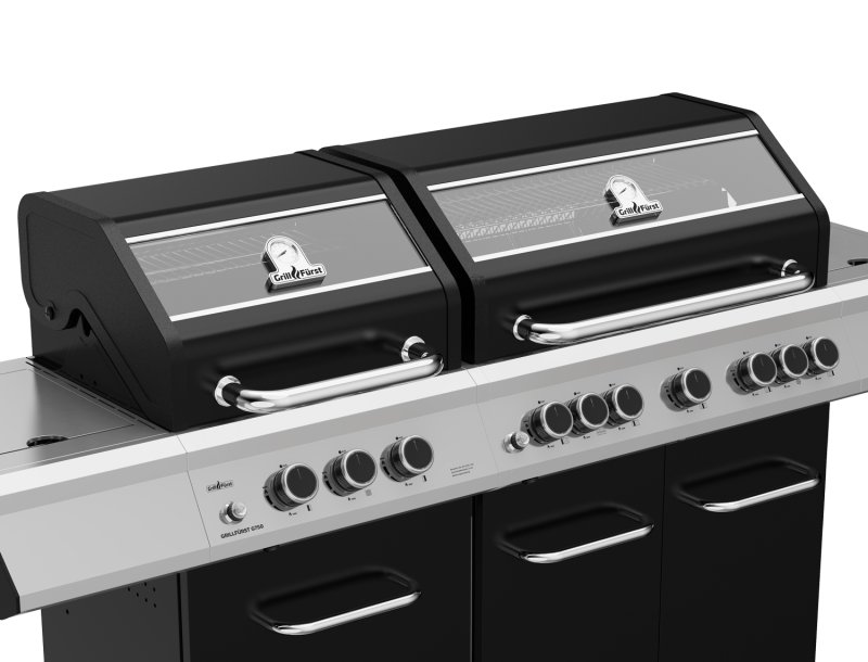 Grillfürst G750E 7-Brenner Doppelkammer - Gasgrill mit Hochtemperaturbrenner, Seitenkocher, Heckbrenner und Edelstahl Rosten - inkl. Abdeckhaube