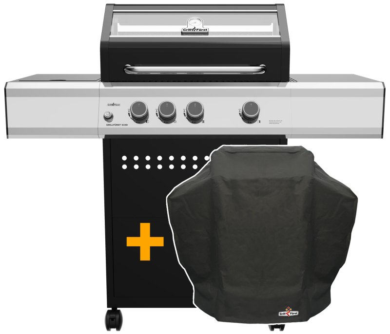 Grillfürst S330G 3-Brenner Gasgrill mit Seitenkocher und Gusseisen Rosten inkl. Abdeckhaube