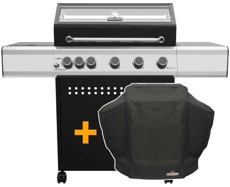 Grillfürst S530G 5-Brenner Gasgrill mit Seitenkocher und Gusseisen Rosten inkl. Abdeckhaube