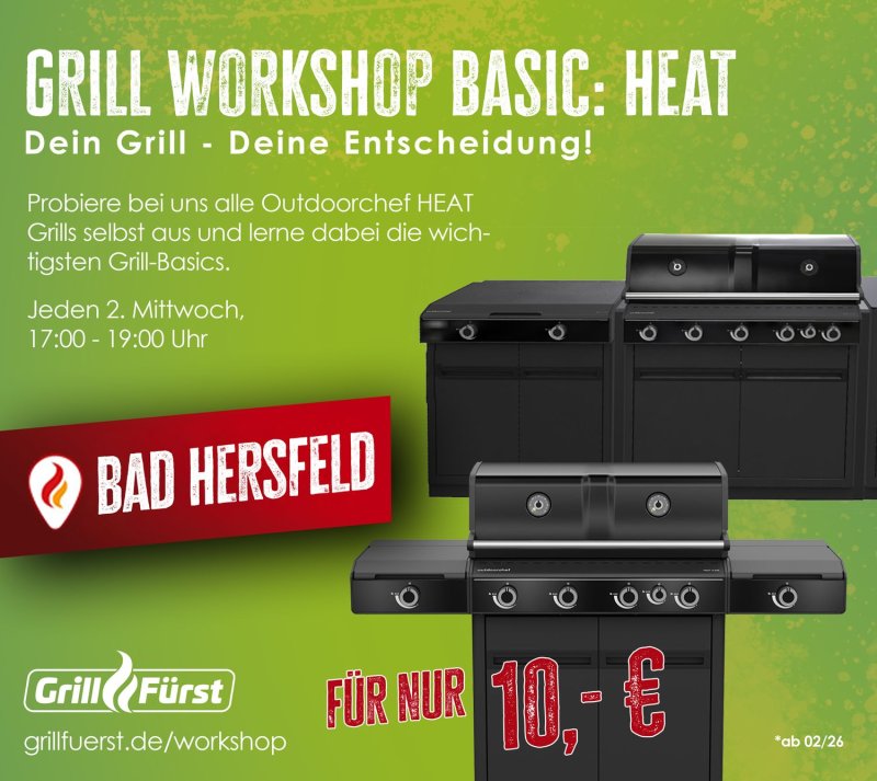 Grillfürst Grillkurs - Grill Workshop Basic: HEAT - Mittwoch, 18.03.2026 - 17:00 Uhr - Bad Hersfeld