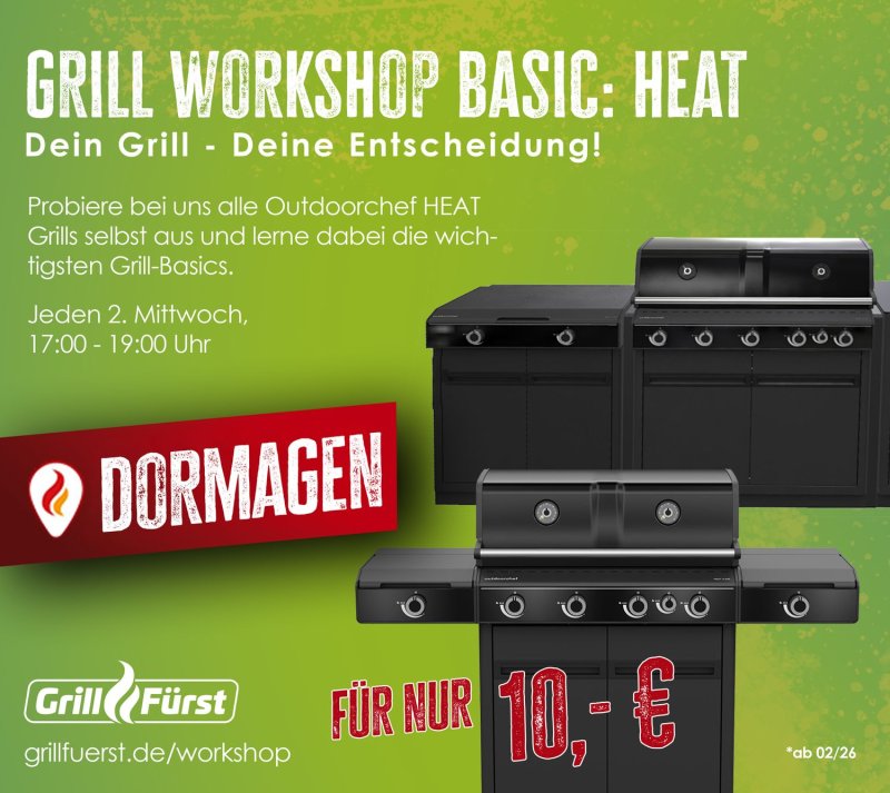 Grillfürst Grillkurs - Grill Workshop Basic: HEAT - Mittwoch, 18.03.2026 - 17:00 Uhr - Dormagen