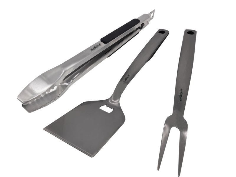 Grillfürst Premium Edelstahl Grillbesteck Set mit Grillzange, -Wender und -Gabel