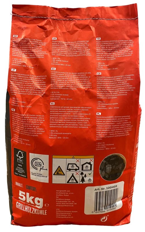 Grillfürst Grillkohle 5kg - 100% Buche - FSC / DIN plus