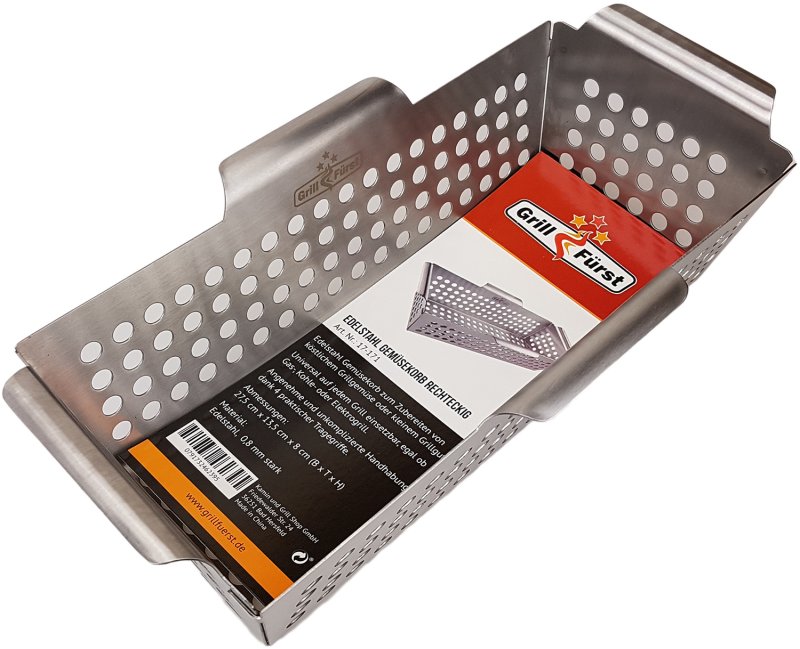 Grillfürst Fingerfood Set: Gemüsekorb Edelstahl, Fingerfood Spießeinsatz und 100 Holzspieße