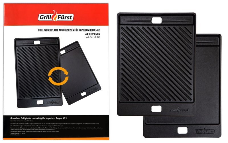 Grillfürst Grillplatte Gusseisen für Rogue 425 / 525 / 625 und Freestyle 365 / 425,  45,1 x 29,5 cm